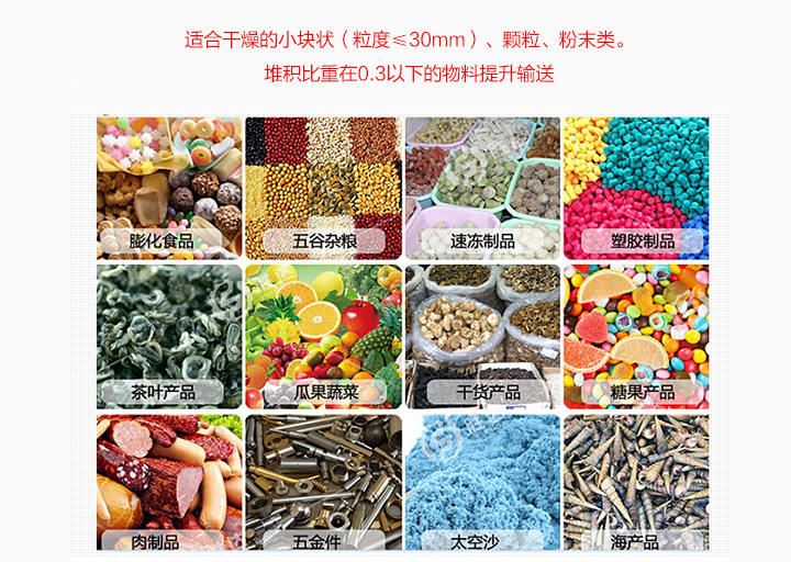 適合垂直提升粉末、顆粒及小塊狀物料